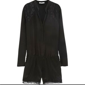 MAJE Black Silk & Lace Romper Size 38 (Medium) Quiet Luxury Feminine Party